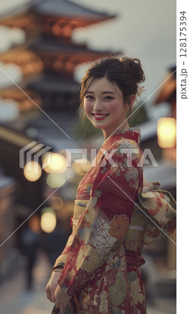 京都 法観寺をバックに着物姿の日本人が記念撮影をバックに着物姿の日本人が記念撮影 京都 法観寺をバックに着物姿の日本人が記念撮影をバックに着物姿の日本人が記念撮影 128175394