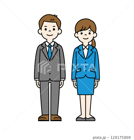 就職活動をしている若い男女の全身イラスト素材セット＿ベクター＿カラー 128175809