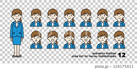 Avatar icon material set of various facial expressions of young women looking for a job_vector_color 128175811