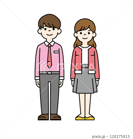 オフィスで働く若い男女の全身イラスト素材セット＿ベクター＿カラー 128175813