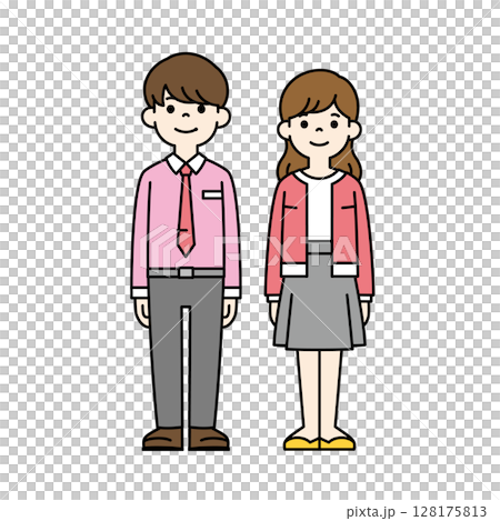 オフィスで働く若い男女の全身イラスト素材セット＿ベクター＿カラー 128175813