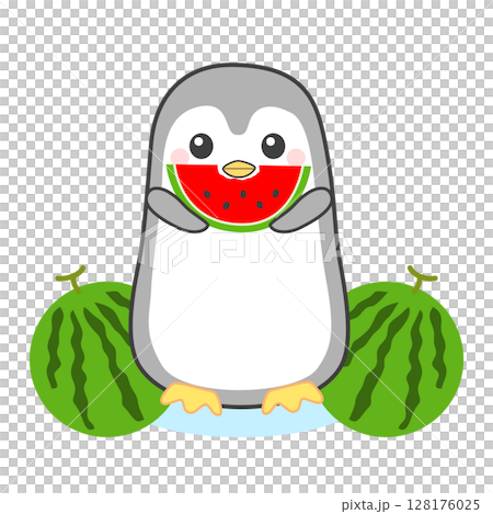 スイカを食べるかわいいペンギン スイカを食べるかわいいペンギン 128176025