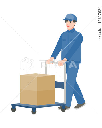 荷物を運ぶ配達業者の男性のイラスト 128176244