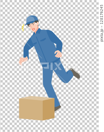 Male worker tripping over a cardboard box 128176245