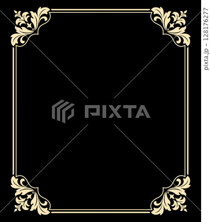 Decorative frame Elegant vector element for design in Eastern style, place for text. Floral black and golden border. Lace illustration for invitations and greeting cards Decorative frame Elegant vector element for design in Eastern style, place for text. Floral black and golden border. Lace illustration for invitations and greeting cards 128176277