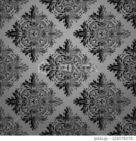 Floral pattern. Seamless vector background. Vintage wallpaper in the Baroque style. Gray and black ornament for fabric, wallpaper, packaging. Ornate Damask flower illustration Floral pattern. Seamless vector background. Vintage wallpaper in the Baroque style. Gray and black ornament for fabric, wallpaper, packaging. Ornate Damask flower illustration 128176278