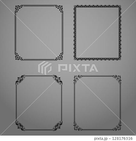 Set of decorative frames Elegant vector element for design in Eastern style, place for text. Floral black and gray borders. Lace illustration for invitations and greeting cards Set of decorative frames Elegant vector element for design in Eastern style, place for text. Floral black and gray borders. Lace illustration for invitations and greeting cards 128176316