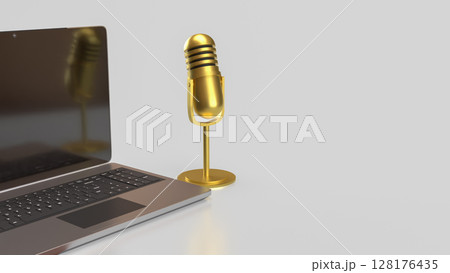 The Laptop and microphone for Pod cast or social media 3d render. The Laptop and microphone for Pod cast or social media 3d render. 128176435