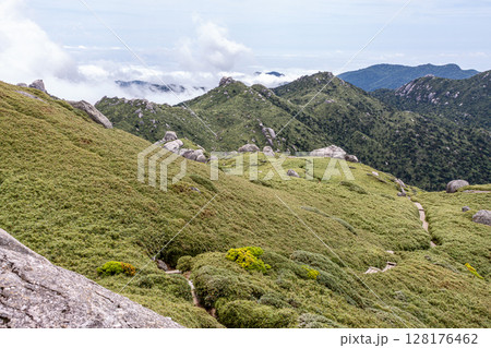 安房岳投石岳　宮之浦岳から　世界自然遺産屋久島(夏 128176462