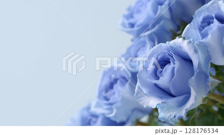 青いバラのフレーム 水彩風のイメージ背景 128176534