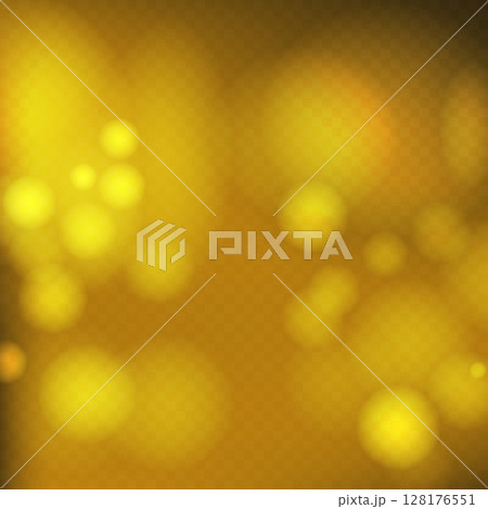 Abstract golden shining bokeh isolated on transparent background. Lights and sparks glitter glowing effect. Lens flare Christmas or New Year holiday card 128176551