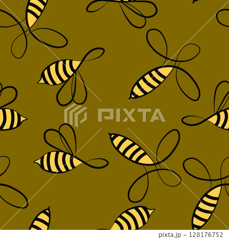 Seamless pattern with bees. Small wasp. Vector illustration. Design for invitation, cards, textile, fabric. Doodle style Seamless pattern with bees. Small wasp. Vector illustration. Design for invitation, cards, textile, fabric. Doodle style 128176752