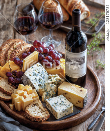 赤ワインと相性の良い各種チーズ 128176783