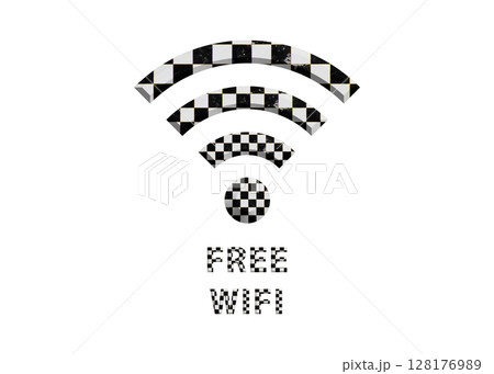 Wi-Fiマーク 白黒チェッカーのフリーwifiのイラスト アイコン ピクトグラム 128176989
