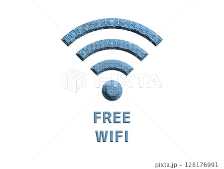 Wi-Fiマーク 青い陶器のフリーwifiのイラスト アイコン ピクトグラム 128176991