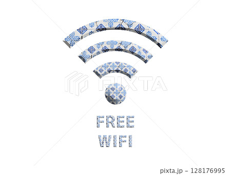 Wi-Fiマーク 青い陶器のフリーwifiのイラスト アイコン ピクトグラム 128176995