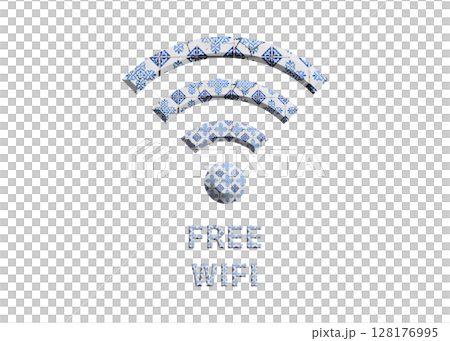 Wi-Fiマーク 青い陶器のフリーwifiのイラスト アイコン ピクトグラム 128176995