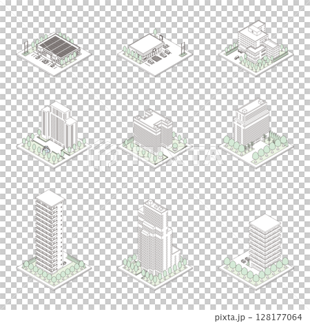 建築的3D插圖。等軸測圖。線條圖。 128177064