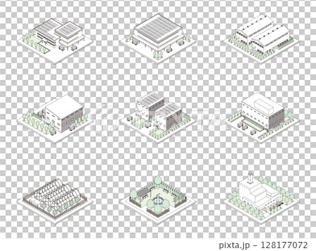 建築的3D插圖。等軸測圖。線條圖。 建築的3D插圖。等軸測圖。線條圖。 128177072