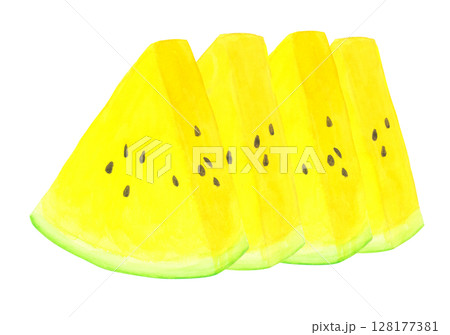 黄色いスイカの水彩手描きイラスト 黄色いスイカの水彩手描きイラスト 128177381