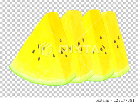 黄色いスイカの水彩手描きイラスト 黄色いスイカの水彩手描きイラスト 128177381