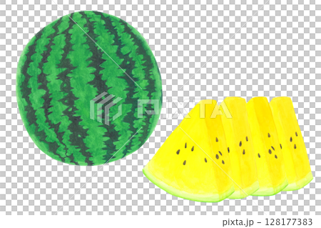 Yellow watermelon watercolor hand drawn illustration 128177383