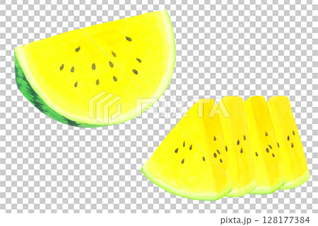 Yellow watermelon watercolor hand drawn illustration 128177384