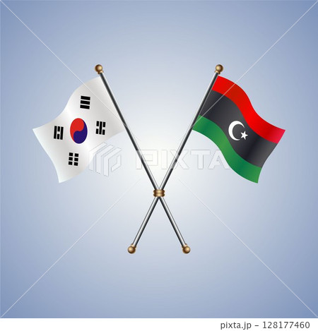 South Korea and Libya flag. Vector Illustration 128177460
