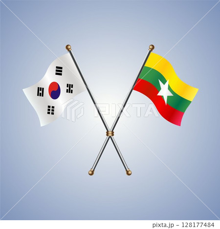 South Korea and Myanmar flag. Vector Illustration South Korea and Myanmar flag. Vector Illustration 128177484
