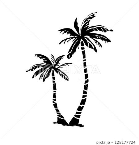 ヤシの木のシルエット 128177724