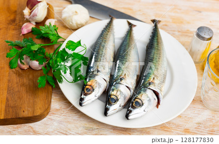Raw mackerel fish served to table Raw mackerel fish served to table 128177830