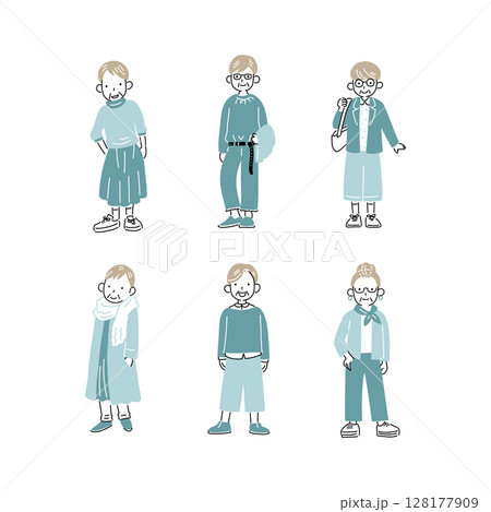 シンプルでおしゃれなファッションの女性のイラストセット　 128177909