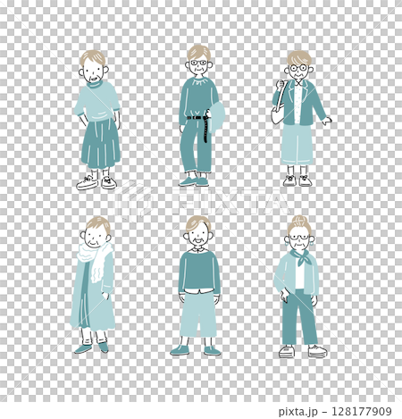シンプルでおしゃれなファッションの女性のイラストセット　 128177909
