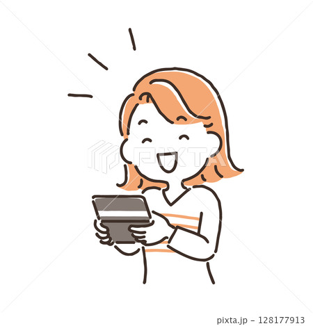 通帳を見て笑顔で喜んでいる若い女性 通帳を見て笑顔で喜んでいる若い女性 128177913