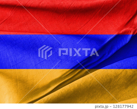 Textured Armenian Flag in Vibrant National Colors on Fabric Background 128177942