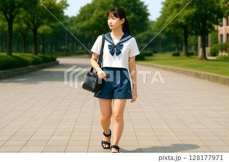 青春のひとこま 　夏の制服と日常風景　通学 128177971