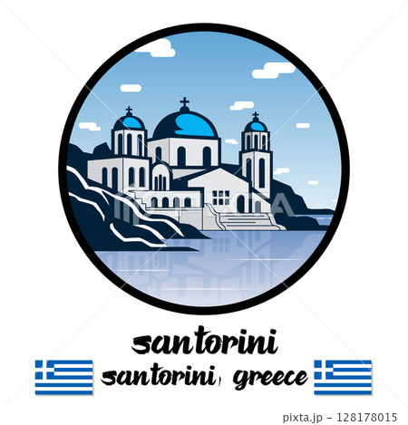 Circle Icon Santorini. Vector illustration 128178015