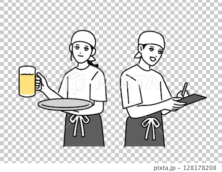 Male and female bar staff working Male and female bar staff working 128178208