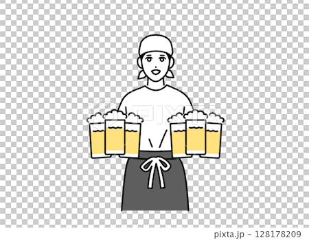 A male bar attendant holding a lot of beer in both hands A male bar attendant holding a lot of beer in both hands 128178209