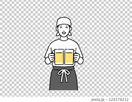 A male bar attendant holding beer in both hands A male bar attendant holding beer in both hands 128178212