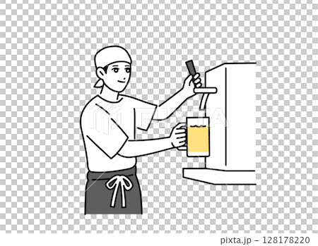 A male bar waiter pouring beer at a server A male bar waiter pouring beer at a server 128178220