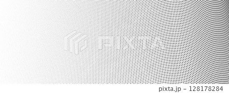 Abstract wave dotted line background. Tech dynamic dash stripe texture. Black warped and curved lines wallpaper for design template, presentation, brochure, leaflet, booklet. Vector halftone backdrop 128178284