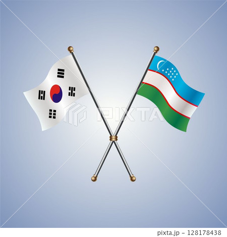 South Korea and Uzbekistan flag. Vector Illustration 128178438