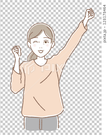 Middle-aged woman cheering with fist raised 128178464