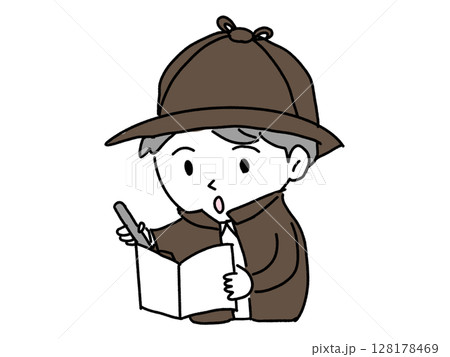 事件の聞き込み調査をする男性探偵 128178469