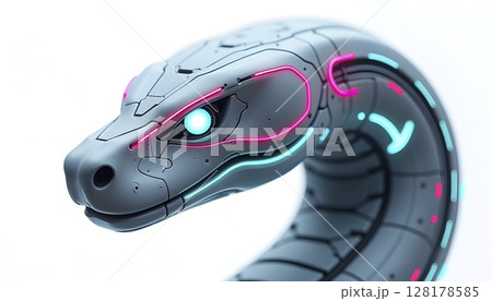 Robotic Snake Head Logo Neon Glow 128178585