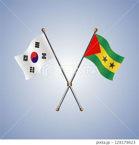 South Korea and Sao Tome and Principe flag. Vector Illustration 128178623