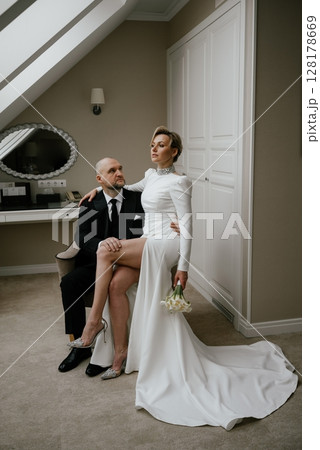 Elegant Bridal Moment in Sophisticated Interior Elegant Bridal Moment in Sophisticated Interior 128178669