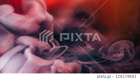Smoke wave. Fluid cloud. Defocused purple orange paint water vapor steam flow on abstract creative acrylic texture abstract background. Smoke wave. Fluid cloud. Defocused purple orange paint water vapor steam flow on abstract creative acrylic texture abstract background. 128178681