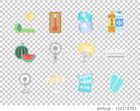 夏季材料圖示插圖集 夏季材料圖示插圖集 128178763